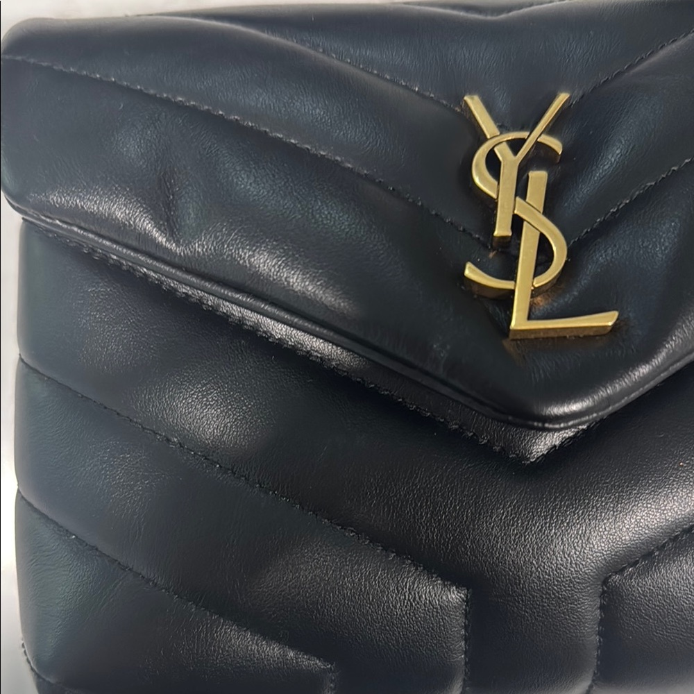 Yves Saint Laurent Black Quilted Leather Wristlet with Gold YSL Logo - Picture 2 of 8